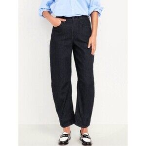 Old Navy High-Rise Wow Barrel Leg In Washed Black Denim Size 14